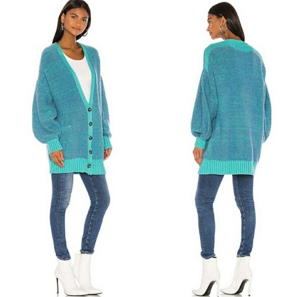 Free People Teal Button-Up Cardigan